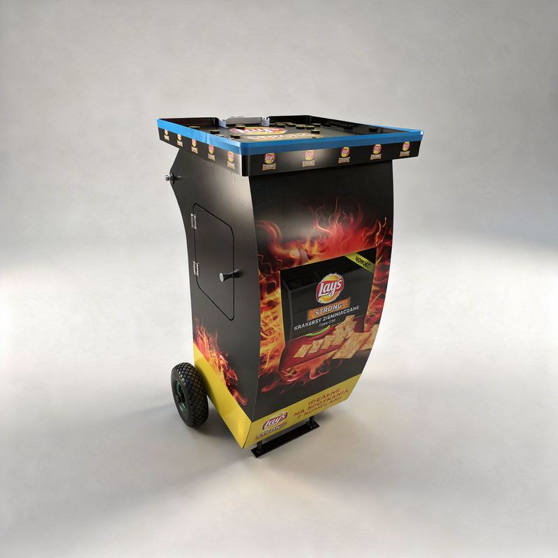 Wózek eventowy z grafiką Big Milk prototyp pojazdu promocyjnego