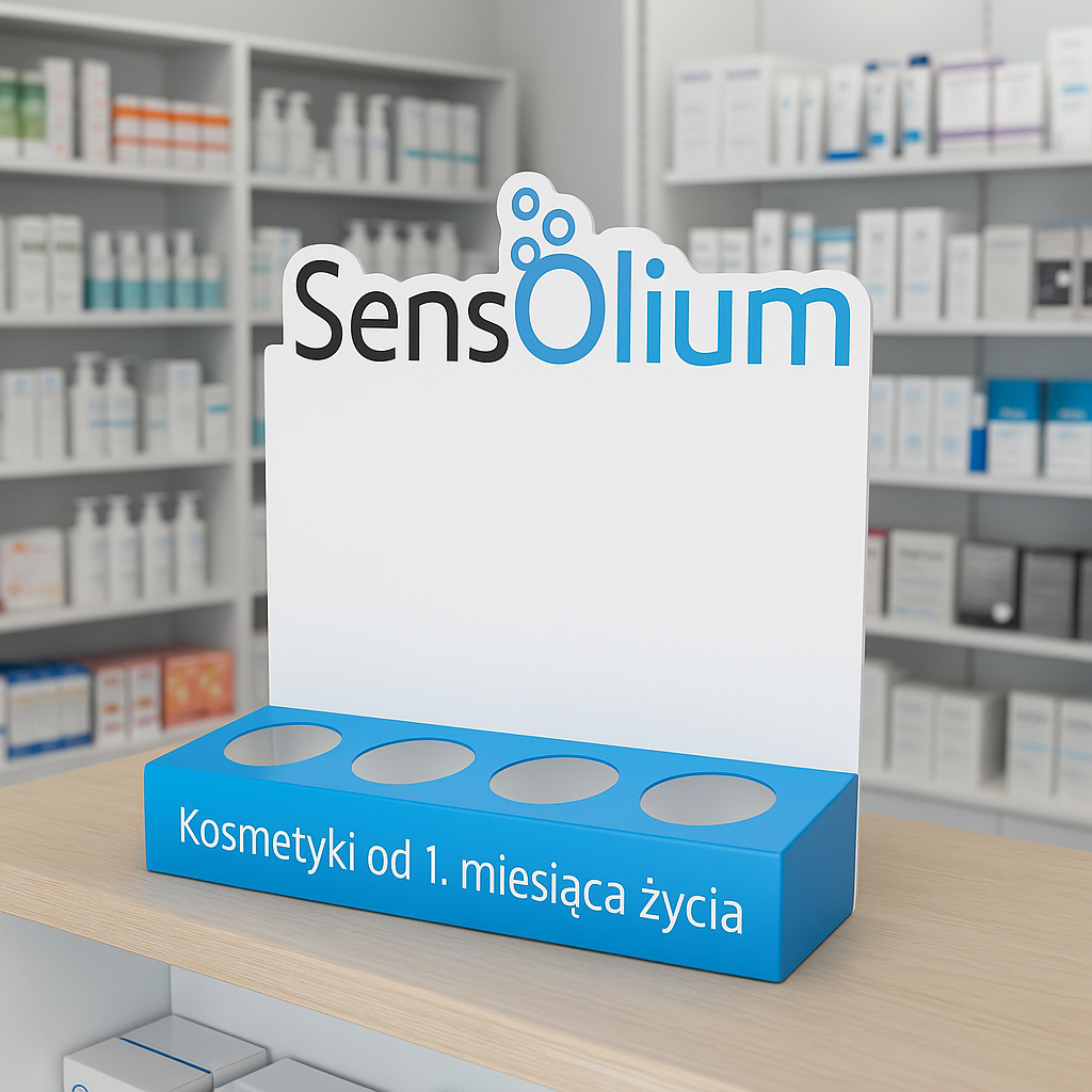 Ekspozytor nablatowy z plexi Sensolium na dermokosmetyki apteczne
